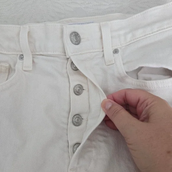 Frank & Eileen Monaghan High Rise Straight Leg Jeans Cream Raw Hem 29 - Picture 5 of 11